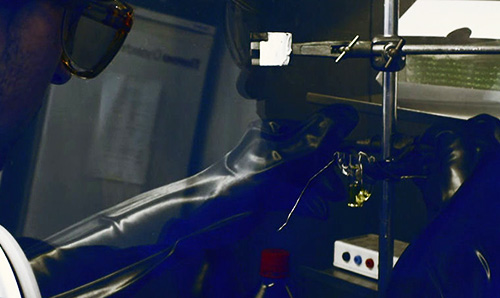 Researcher working in a glove box