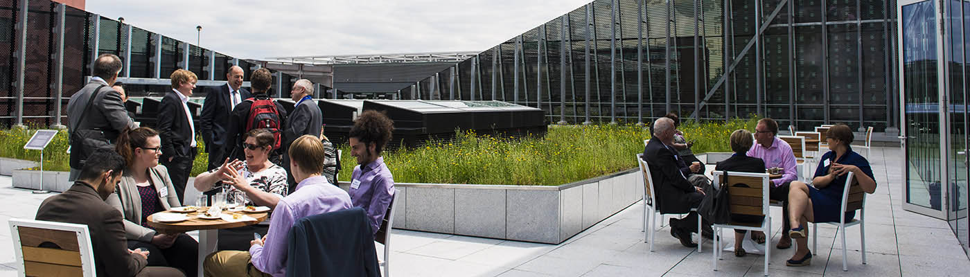 Staff and partners on the NGI roof terrace